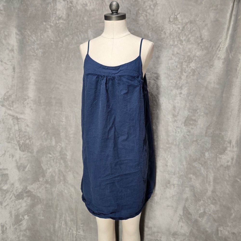 Patagonia Dress Womens L Blue Organic Cotton Seersucker Pockets Coastal Minimal